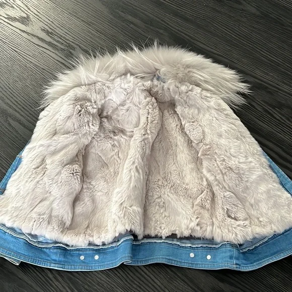 Kids Denim winter Jacket with Fur Trim size 4/5 - Picture 2 of 3